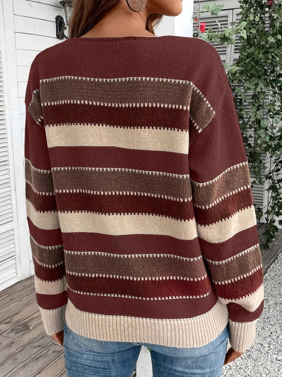 Pull en maille rayé pour femme à col rond
