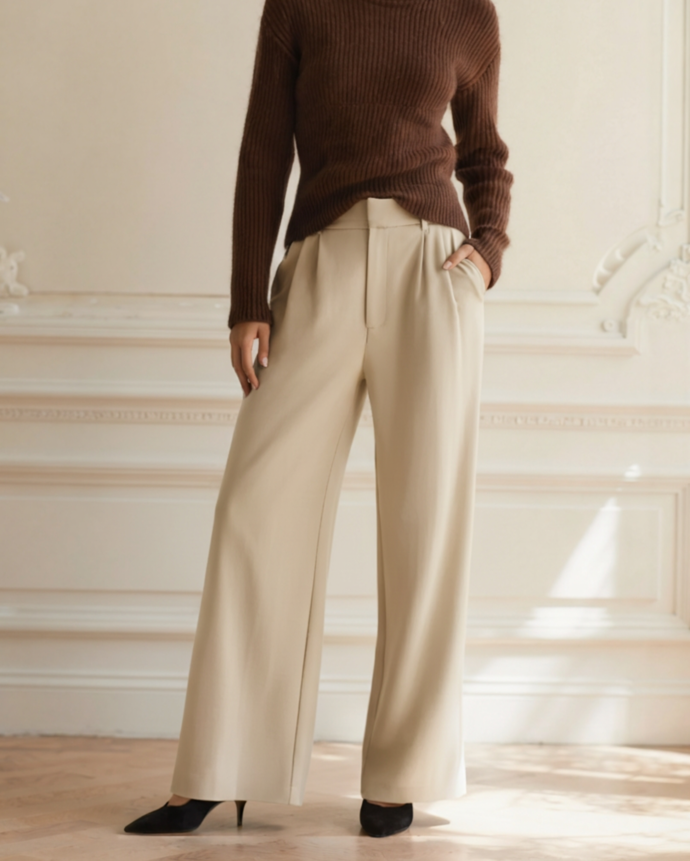 Women's Wide-Leg Trousers Structured Waist Fluid Drape