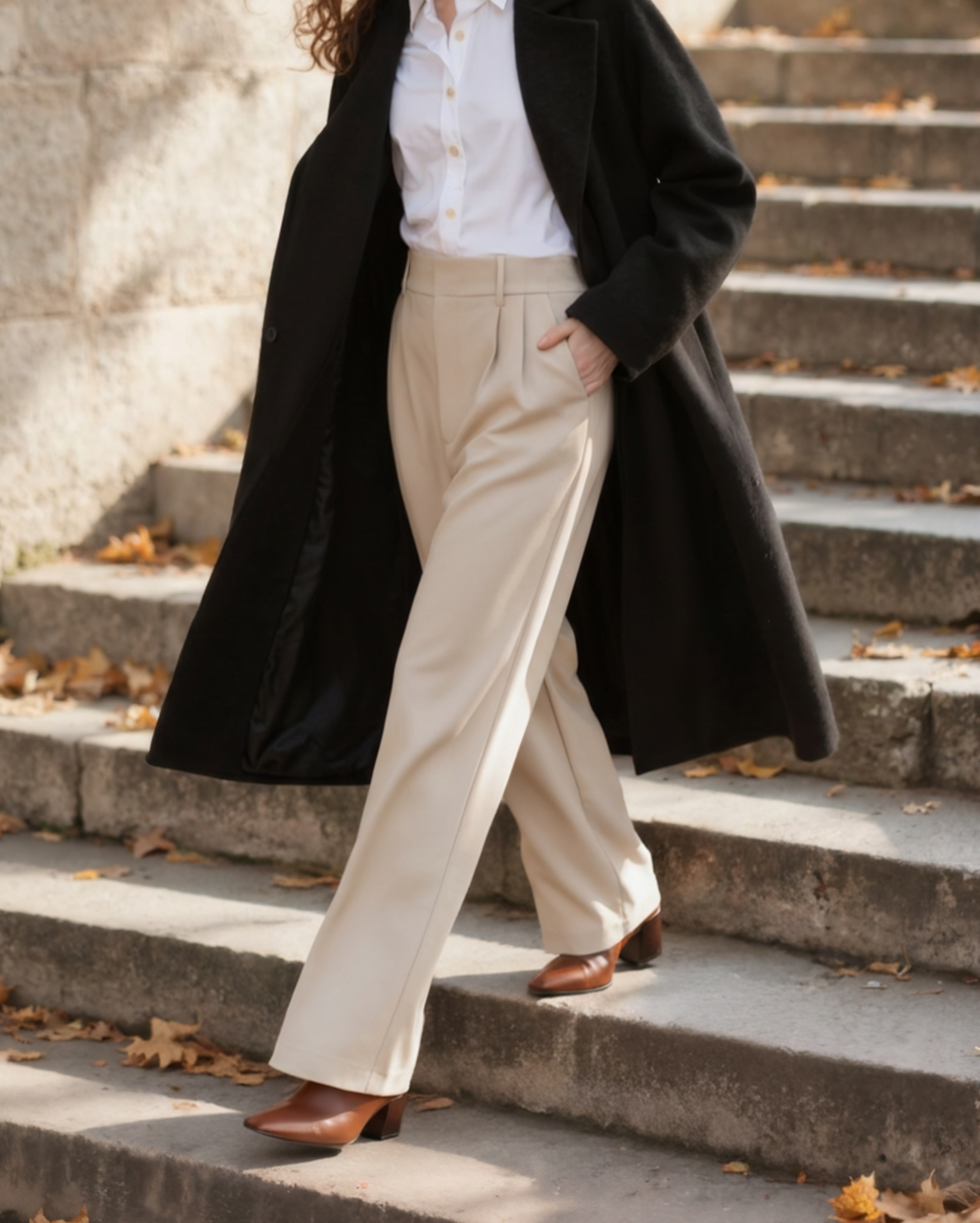Women's Wide-Leg Trousers Structured Waist Fluid Drape