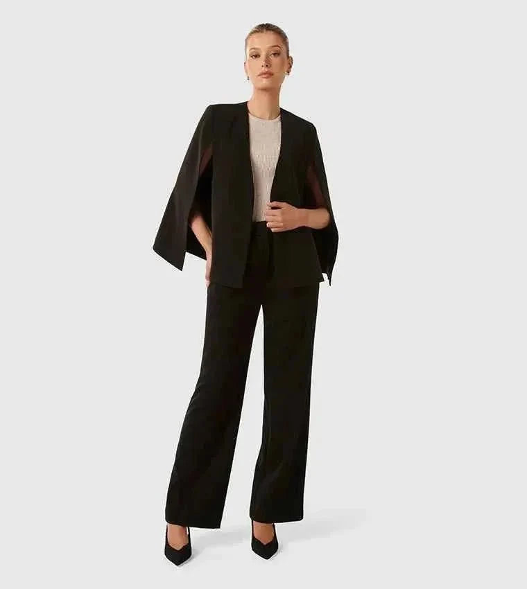 Women's Cape Blazer Open Front Slit Sleeves Draped