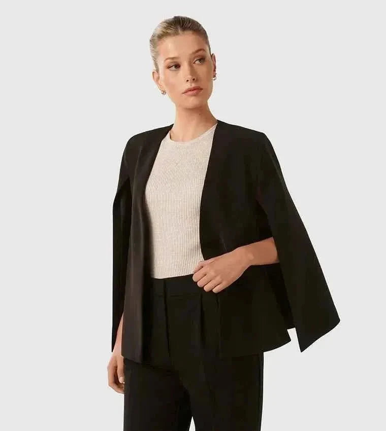 Women's Cape Blazer Open Front Slit Sleeves Draped