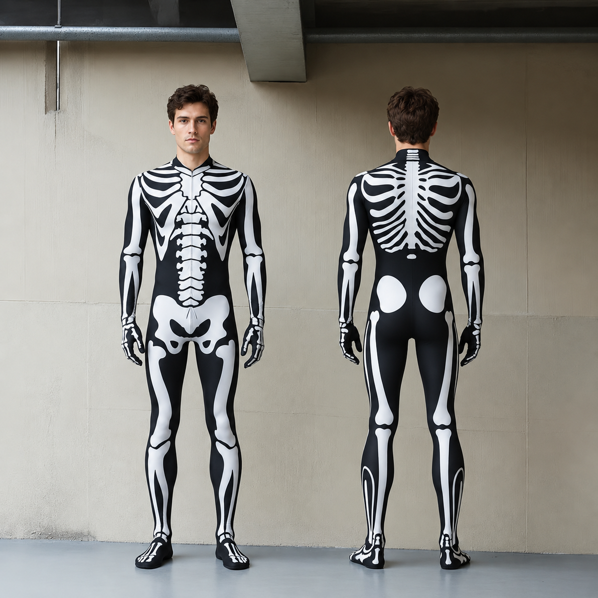 Steampunk Skeleton Costume Jumpsuit & Mask Unisex Halloween