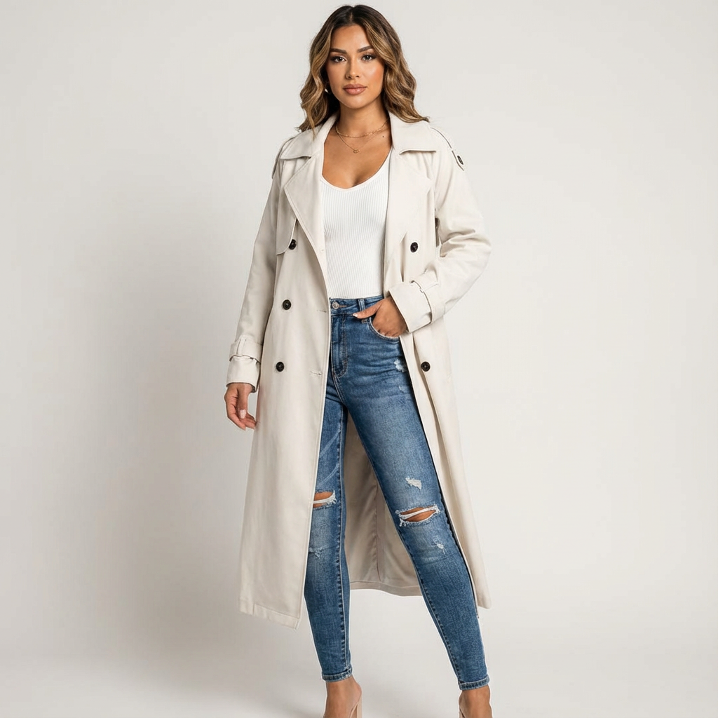 Trench lungo casual da donna con abbottonatura frontale
