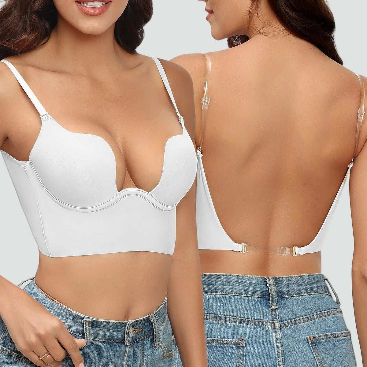 Soutien-gorge push-up adhésif sans dos pour femme, avec bretelles réglables
