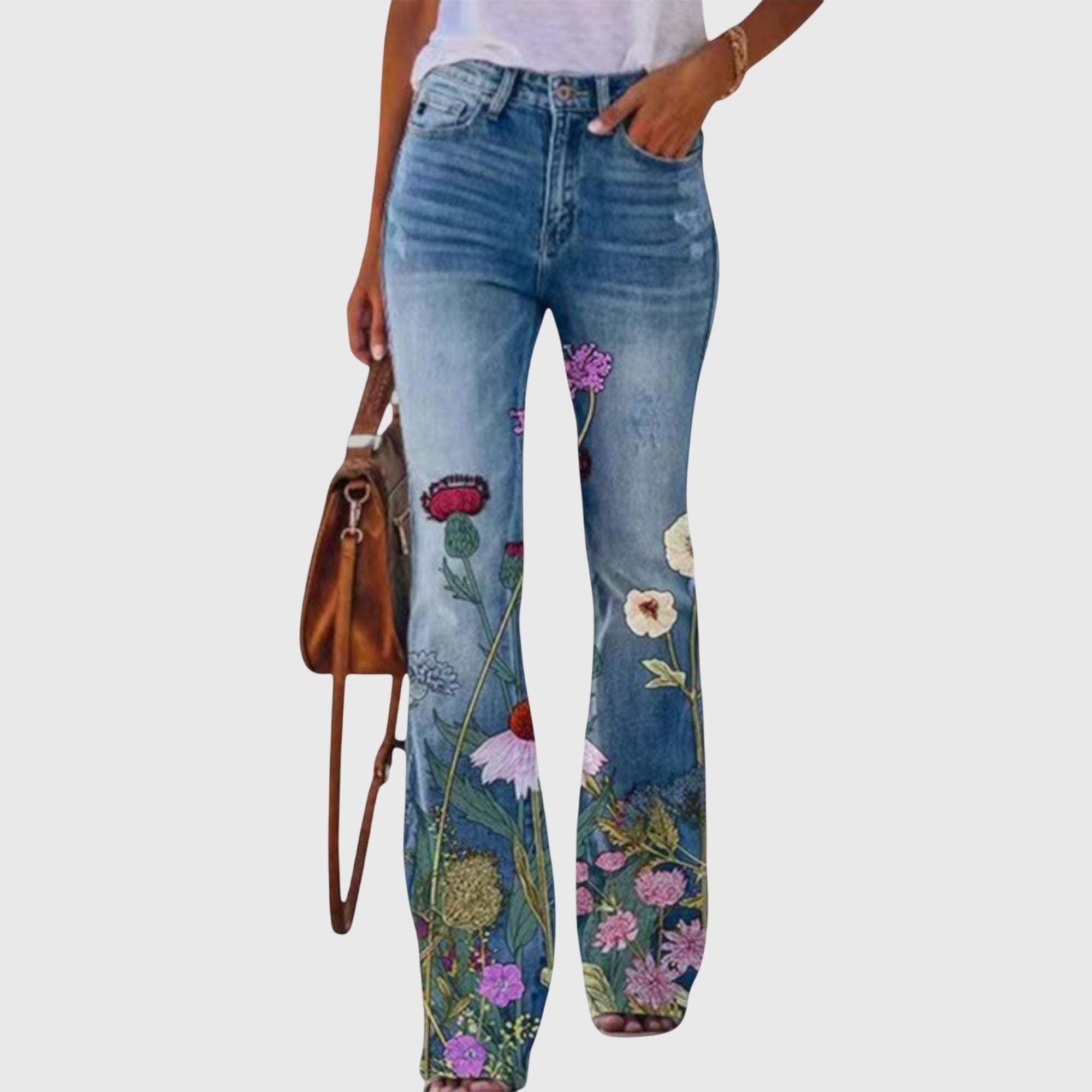 Pantalones de pierna ancha para mujer con estampado floral
