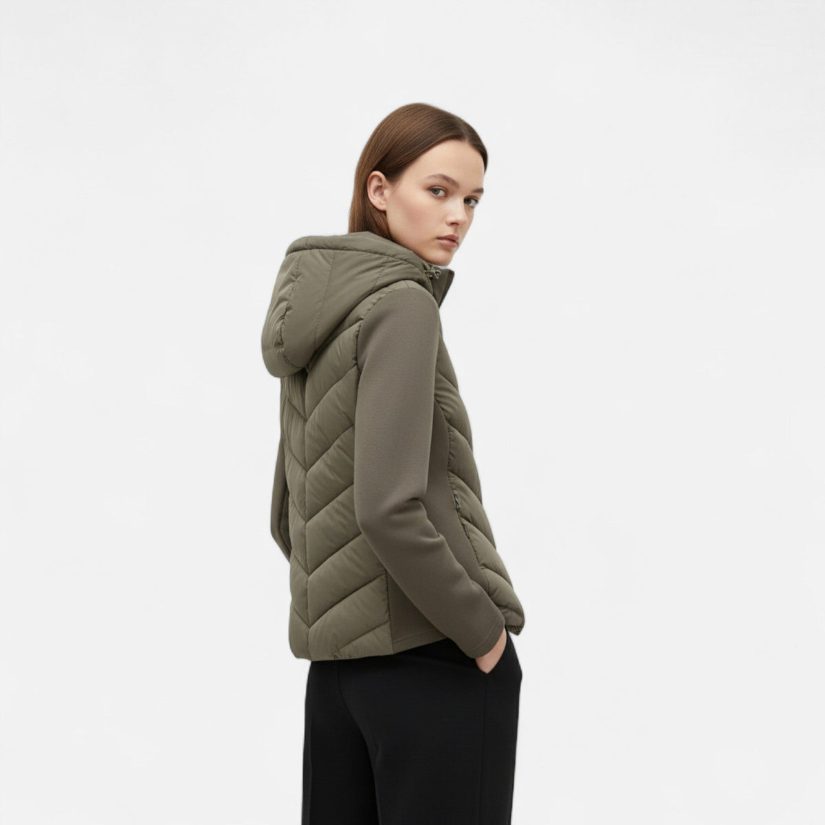 Women's Hooded Patchwork Puffer Jacket Warm Stylish