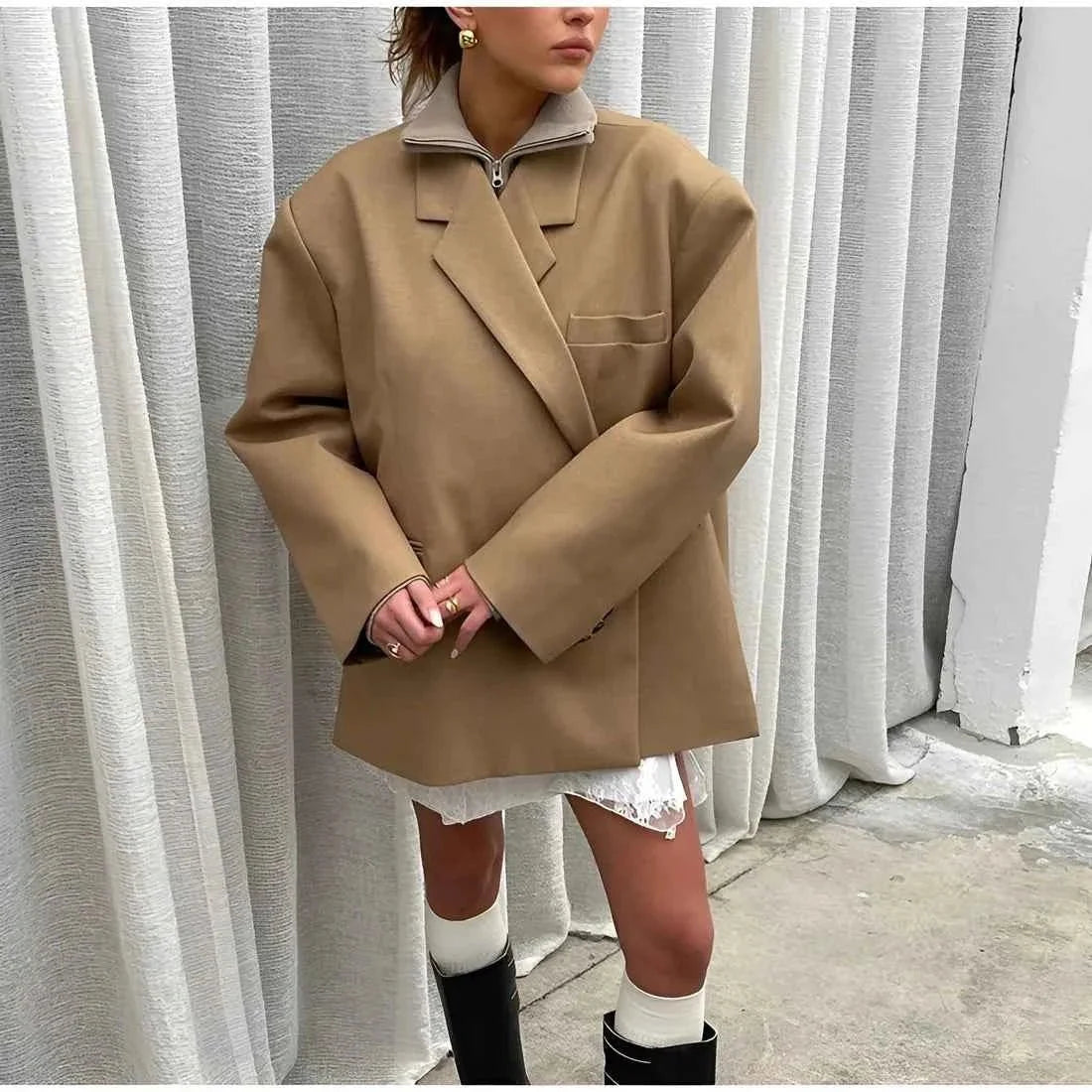 Women's Oversized Blazer Lapel Collar Relaxed Cut