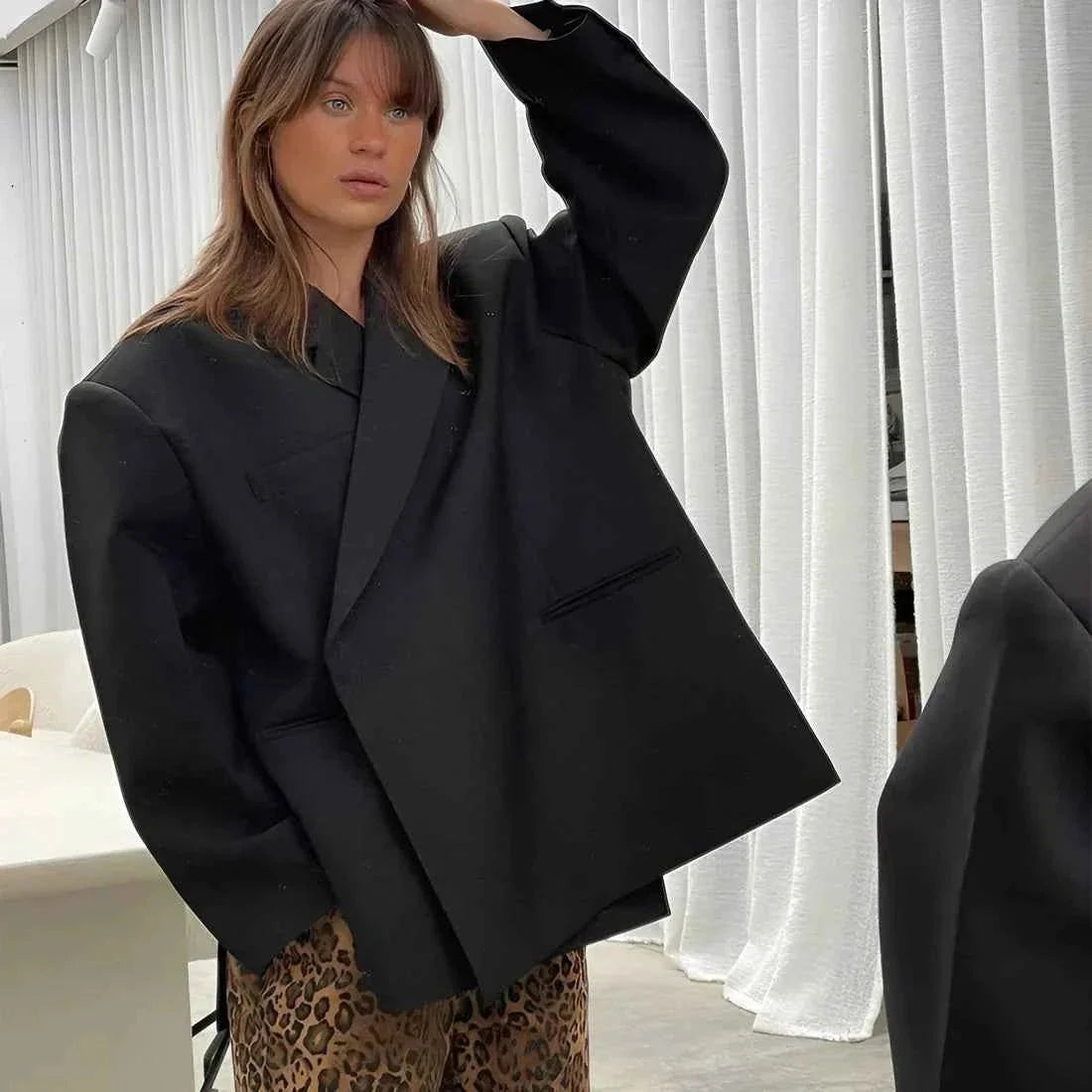 Women's Oversized Blazer Lapel Collar Relaxed Cut
