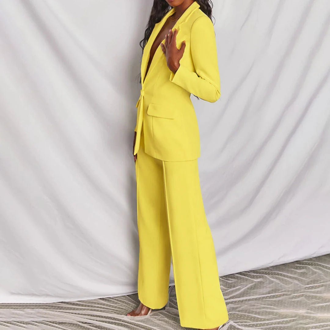Women's Suit Set Tailored Blazer Wide-Leg Trousers
