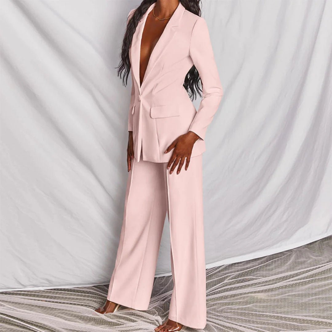 Women's Suit Set Tailored Blazer Wide-Leg Trousers