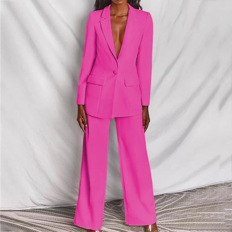 Women's Suit Set Tailored Blazer Wide-Leg Trousers