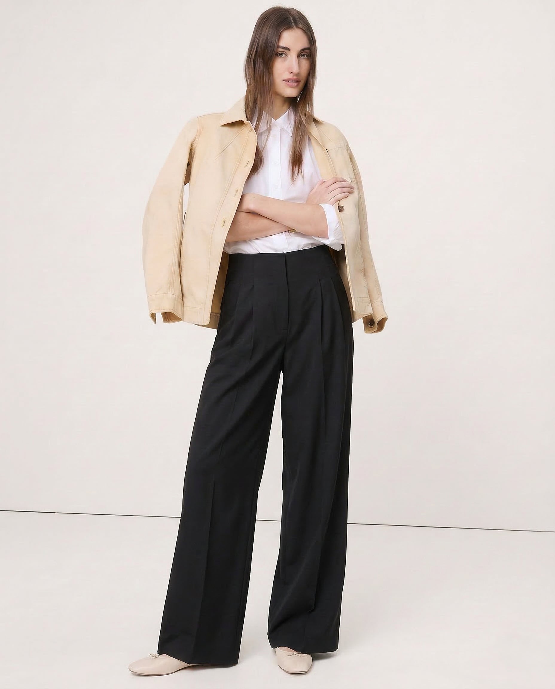 Women's Wide-Leg Cotton Pants High-Waisted Draped