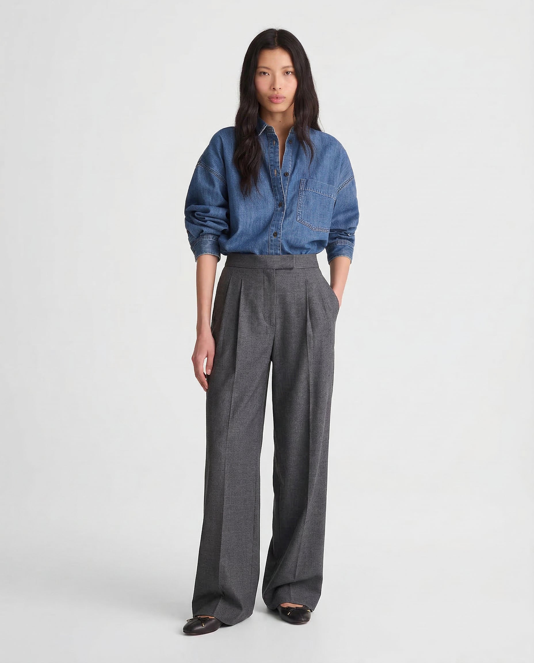 Women's Wide-Leg Cotton Pants High-Waisted Draped