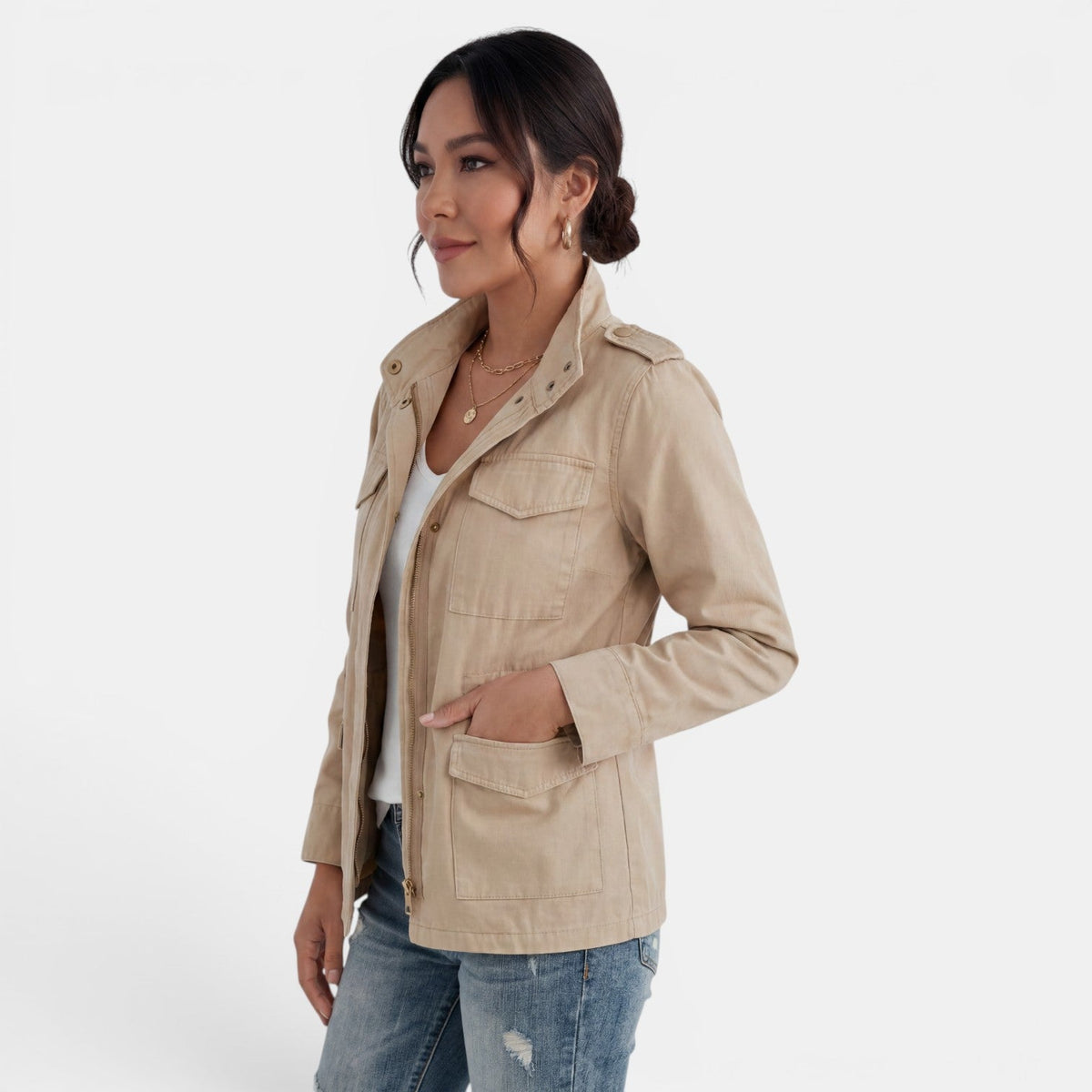 Chaqueta informal de transición con cremallera para mujer