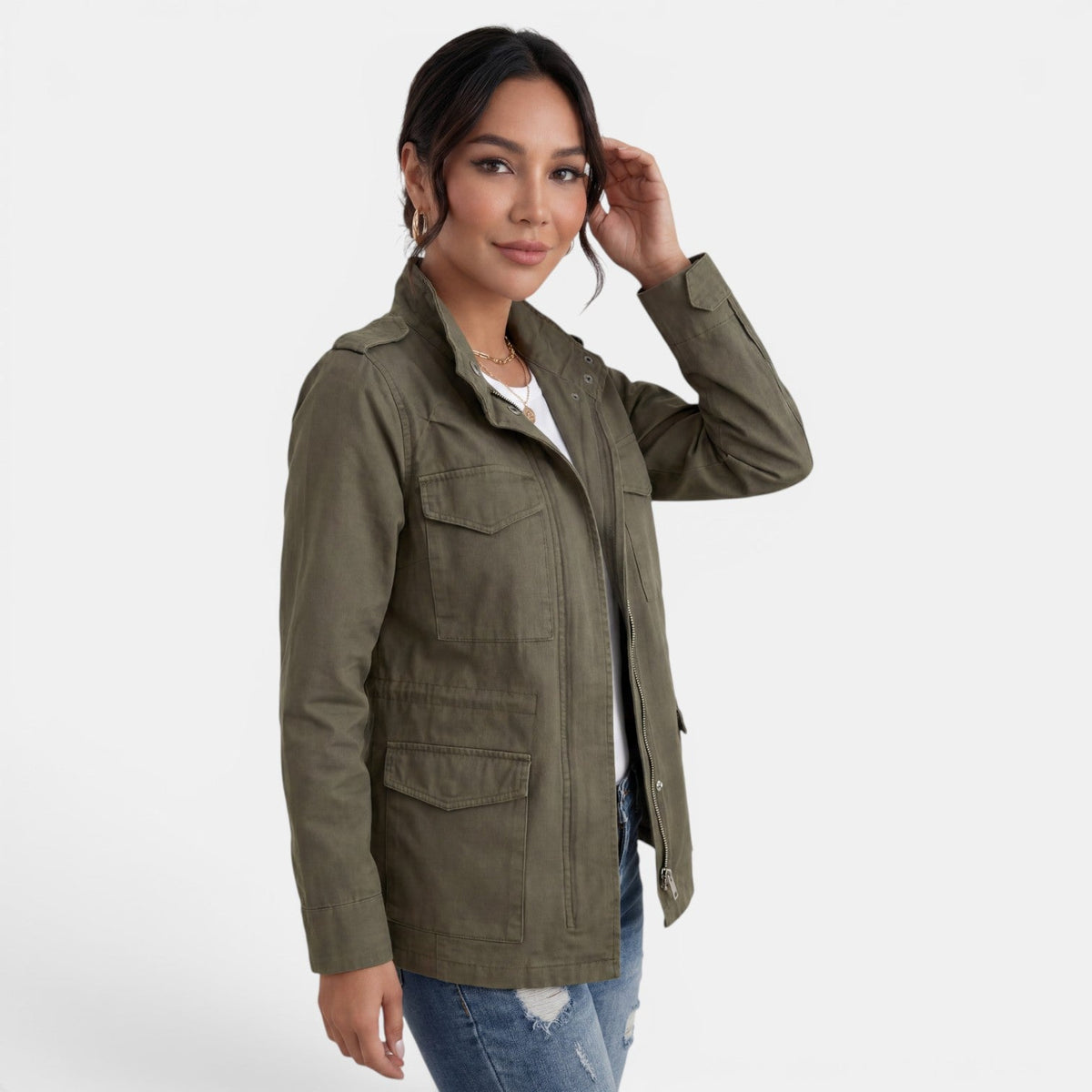 Chaqueta informal de transición con cremallera para mujer