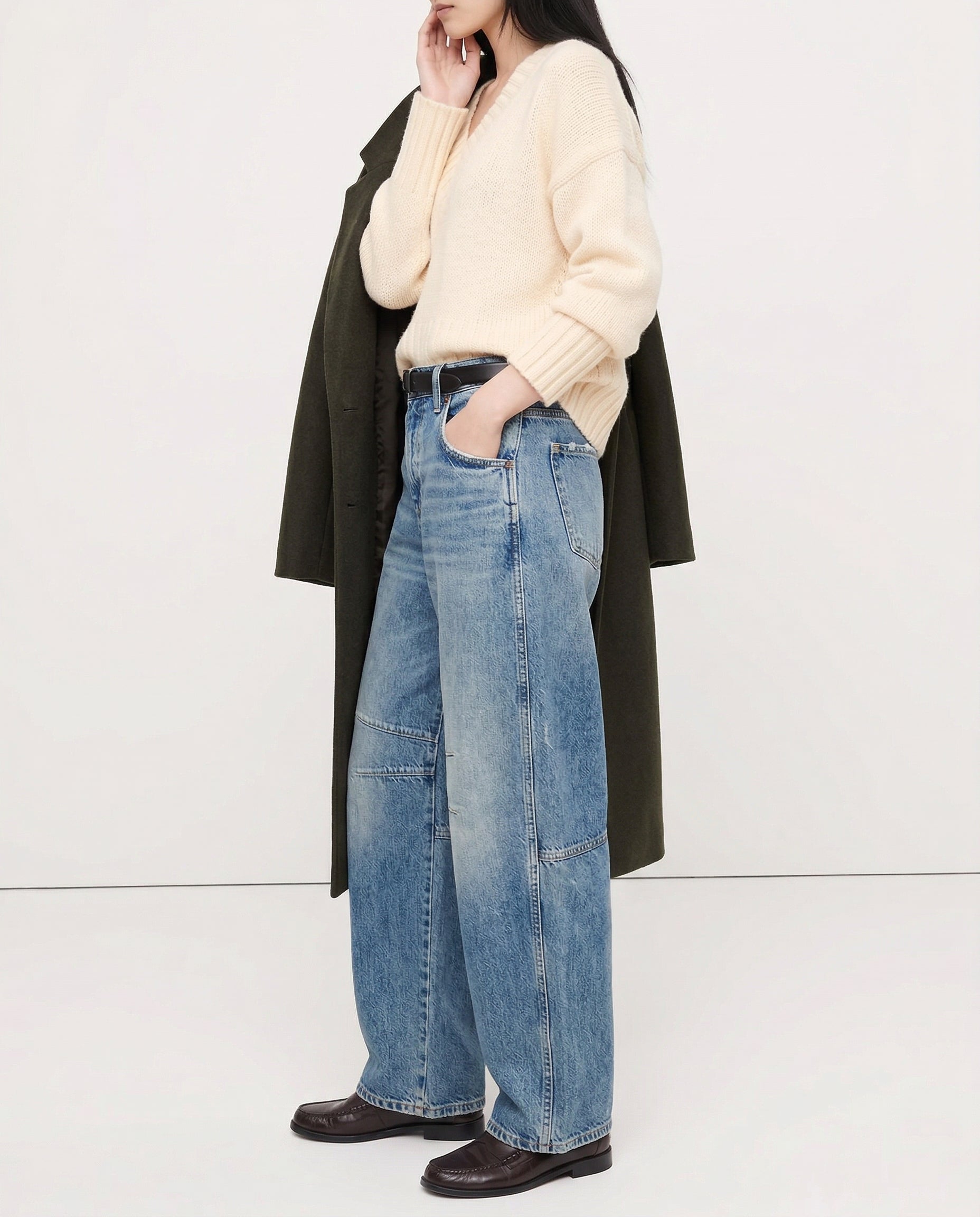 Women's Barrel-Leg Jeans Mid-Rise Wide Ankle-Length