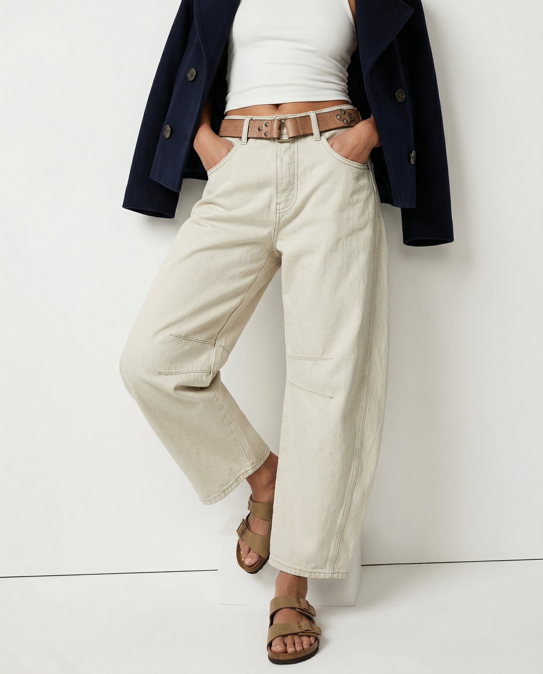 Women's Barrel-Leg Jeans Mid-Rise Wide Ankle-Length