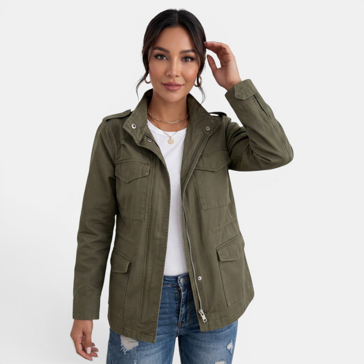 Chaqueta informal de transición con cremallera para mujer
