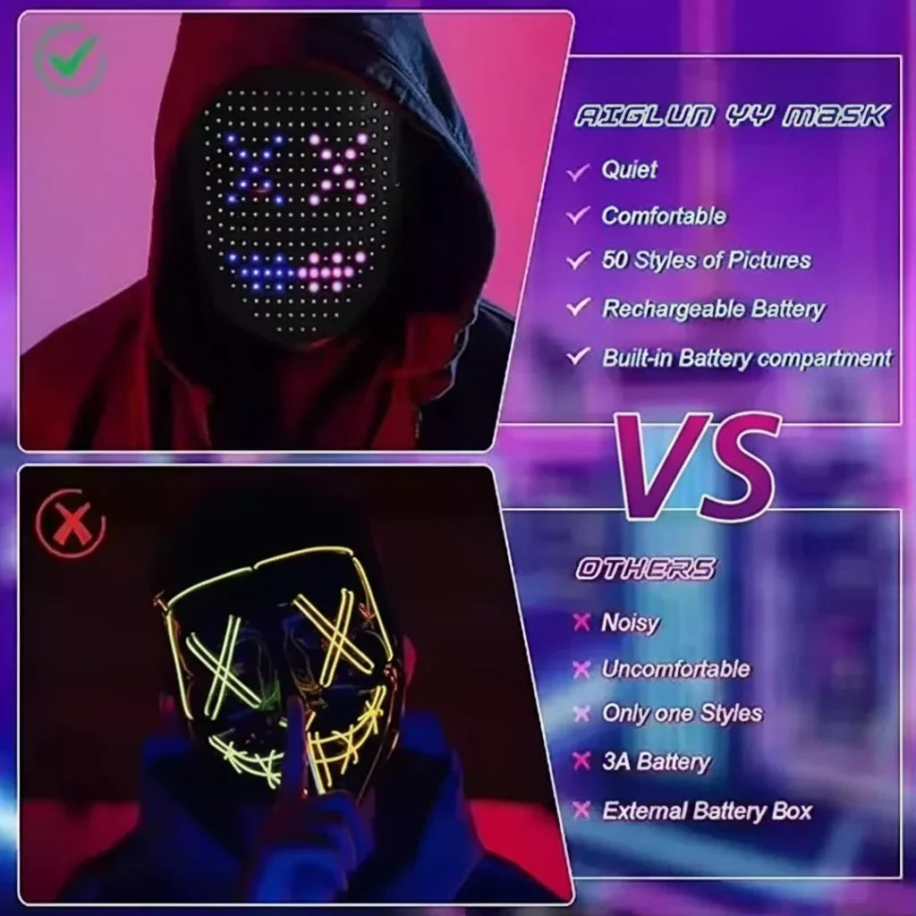 Interactive LED Display Mask Unisex Halloween Cosplay Party