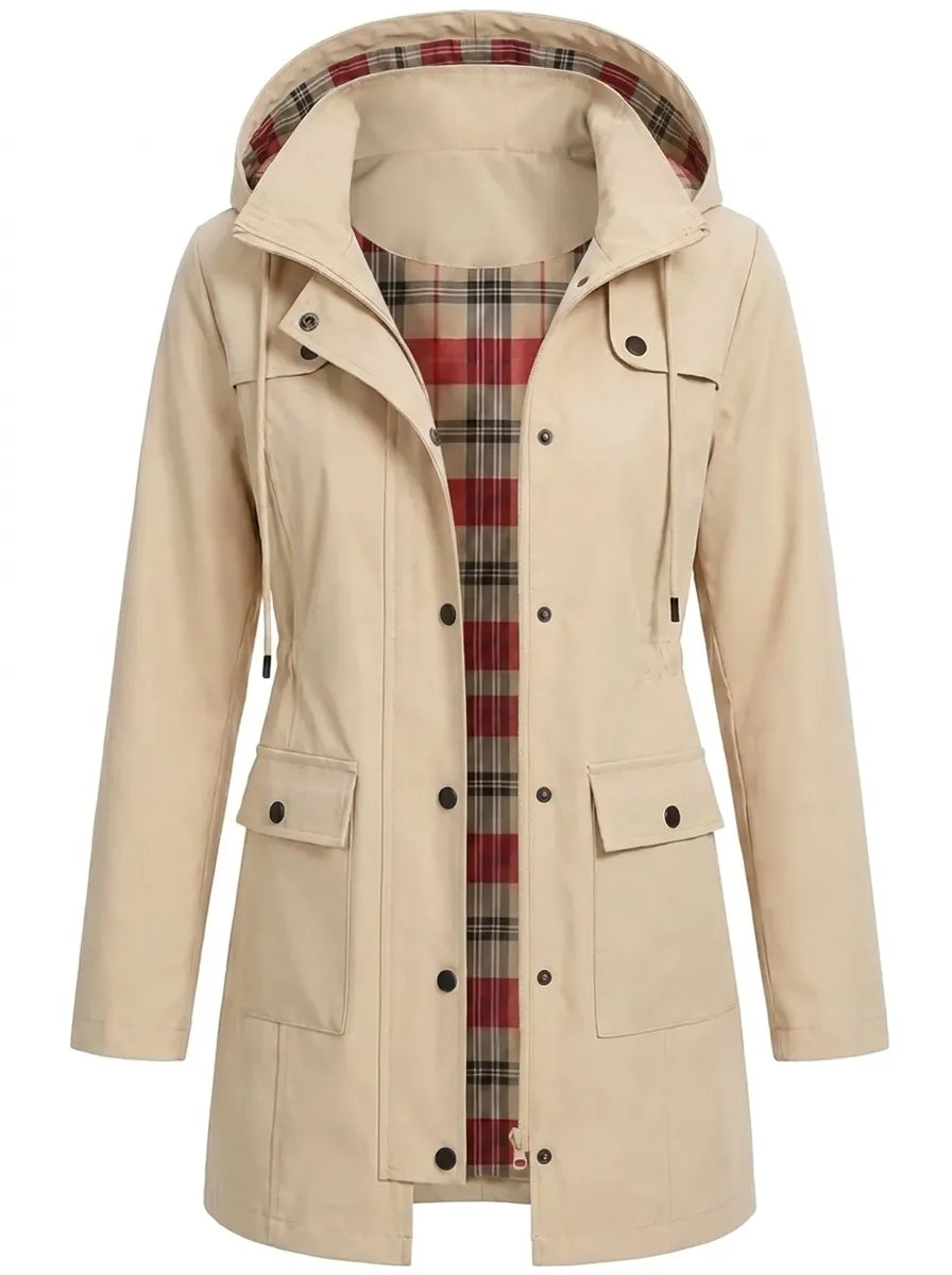 Parka larga para mujer con capucha y botones