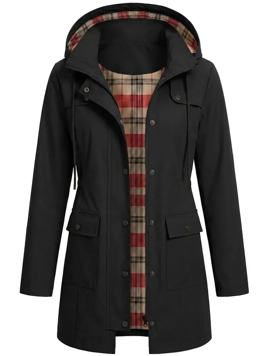 Parka larga para mujer con capucha y botones