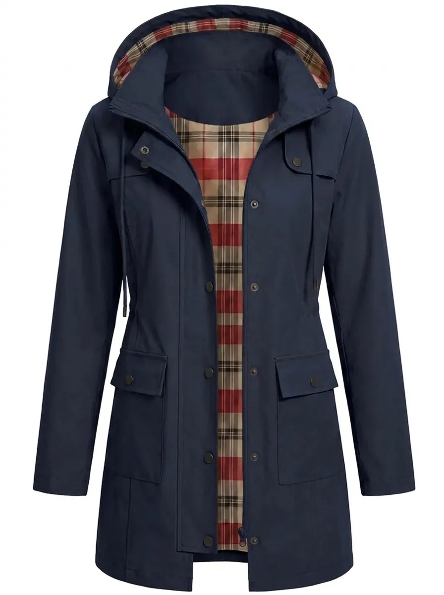 Parka larga para mujer con capucha y botones
