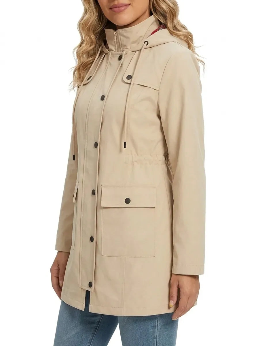 Women's Longline Parka with Hood and Buttons