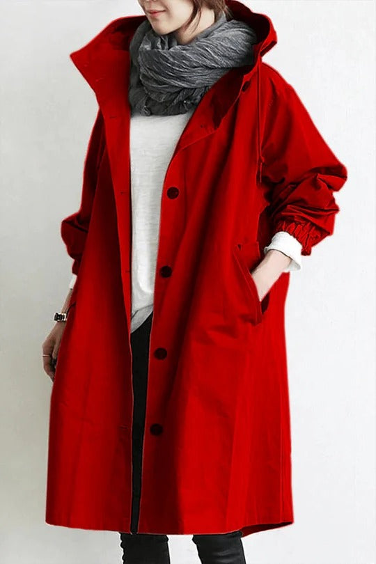 Gabardina con capucha de mujer, corte elegante de cobertura total