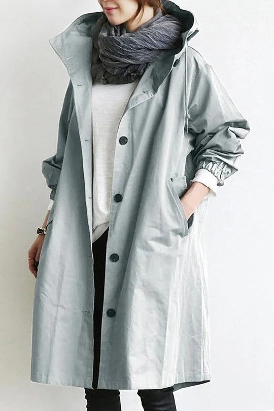 Gabardina con capucha de mujer, corte elegante de cobertura total
