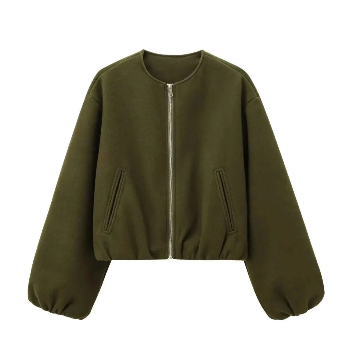 Women's Lightweight Bomber Jacket Round Collar Modern Fit
