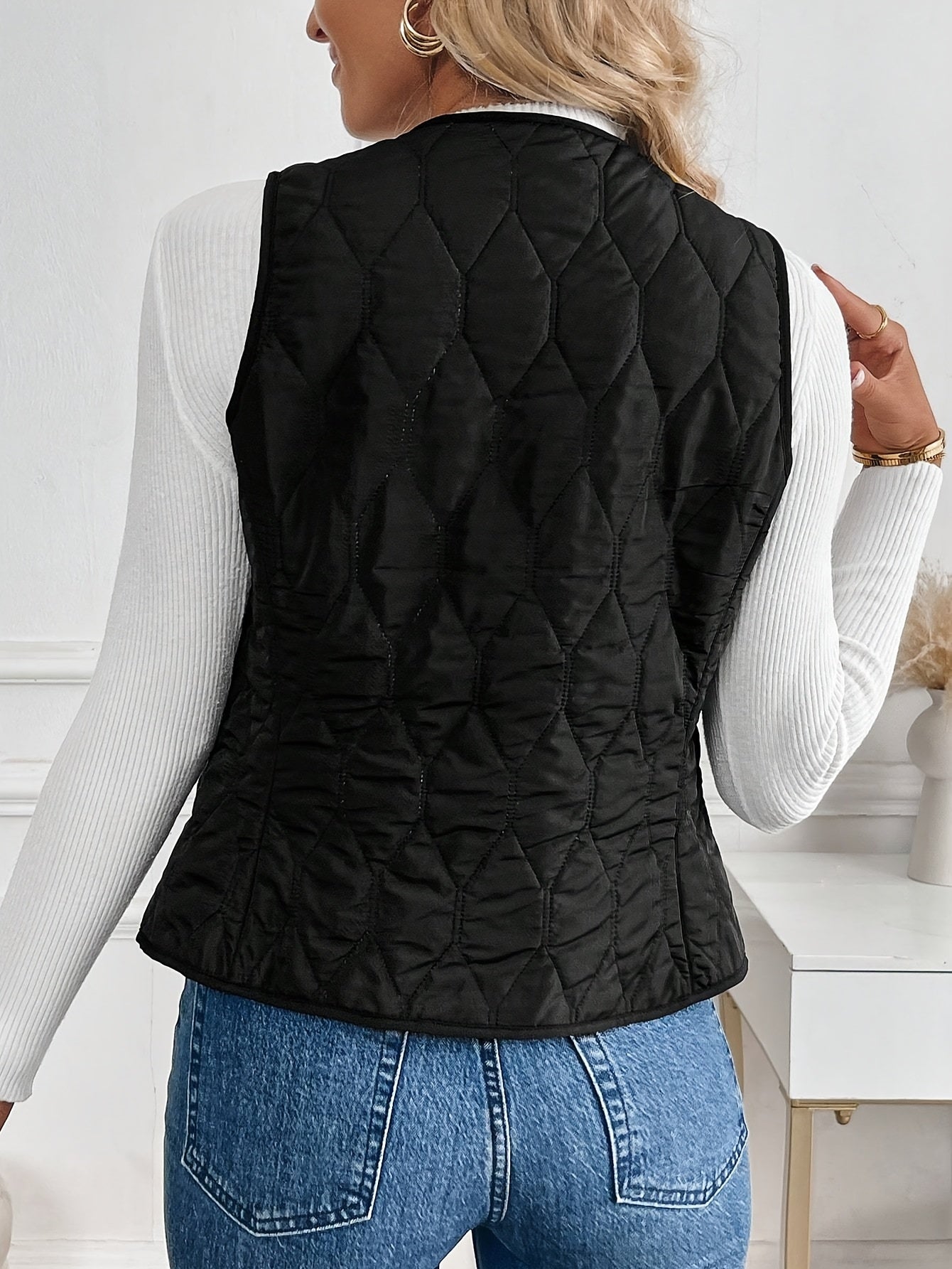 Women's Quilted Bomber Vest Diamond Quilt Sherpa Lining