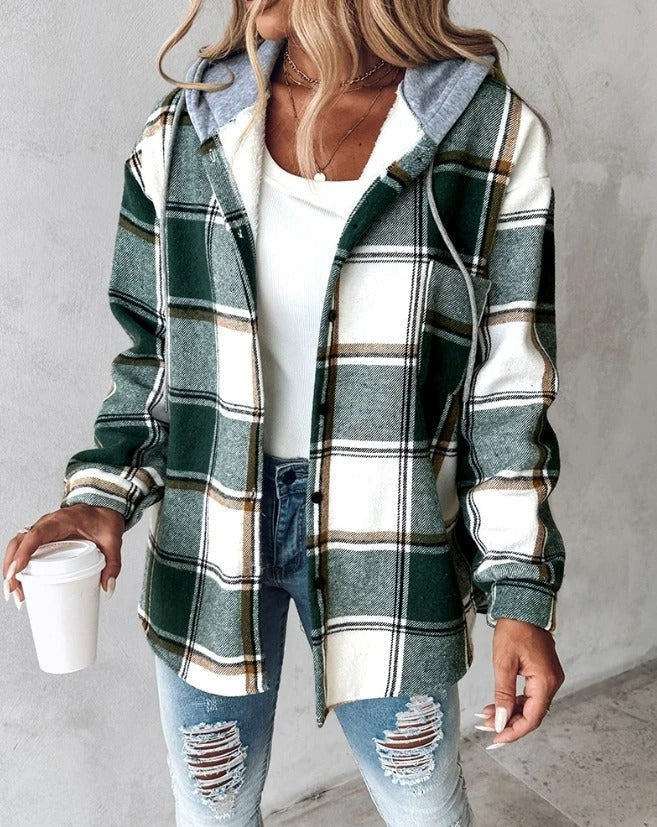 Women's Plaid Hooded Jacket Soft Lining Warm