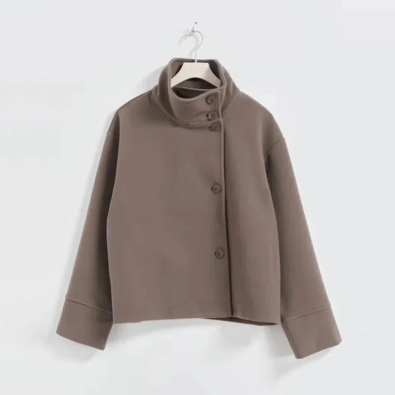 Women's Short Button Coat High Collar Modern Elegant