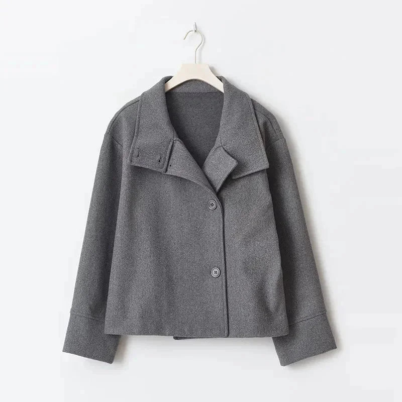 Women's Short Button Coat High Collar Modern Elegant