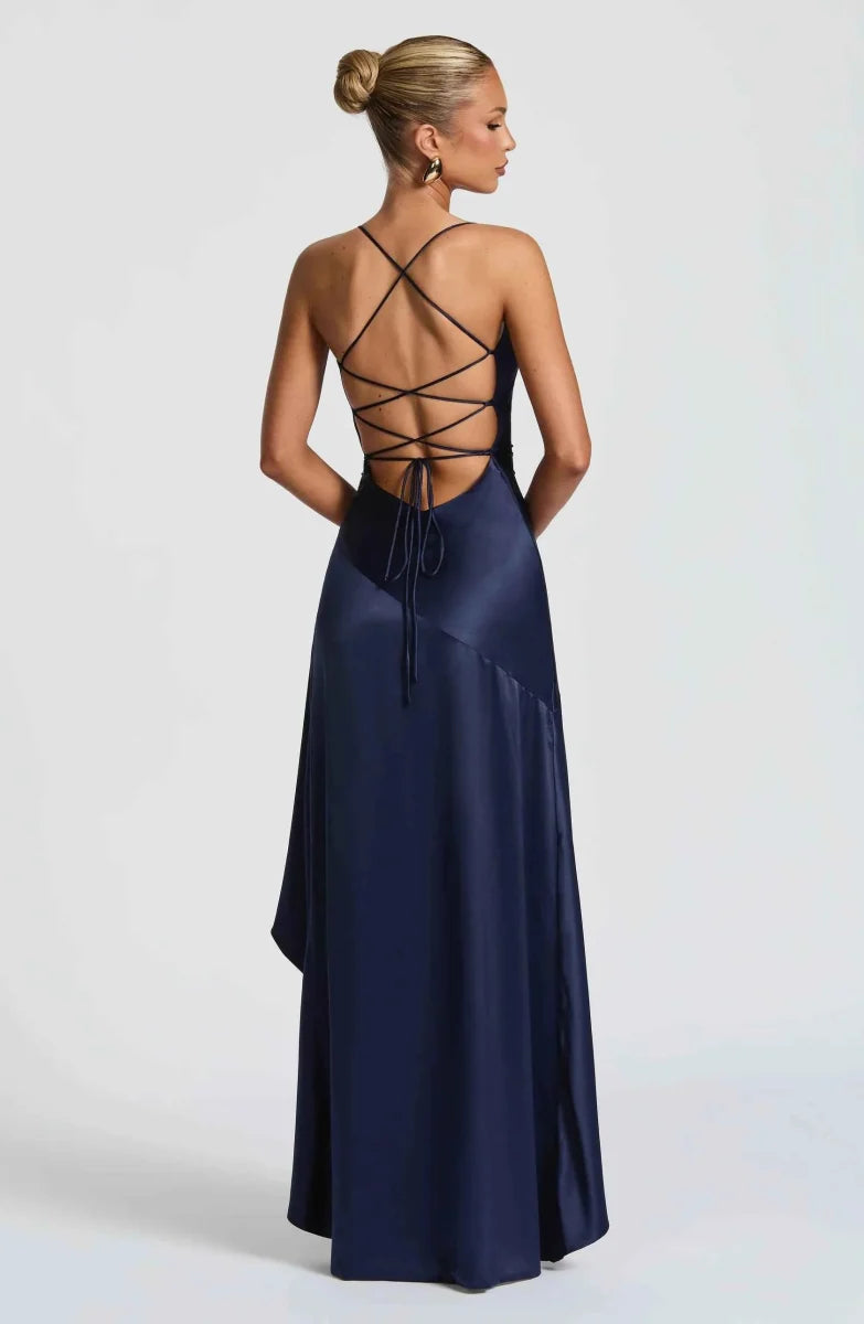 Women's Maxi Dress with Ruffle Hem Elegant Evening