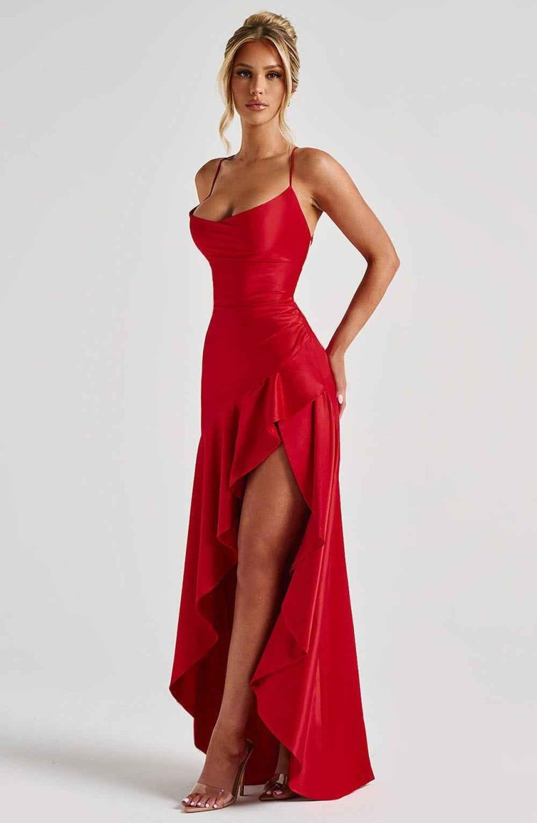 Women's Maxi Dress with Ruffle Hem Elegant Evening