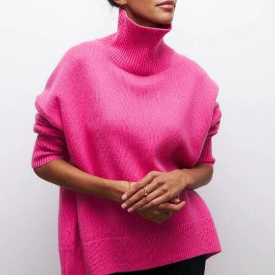 Women's Oversized Turtleneck Sweater Textured Relaxed Cut