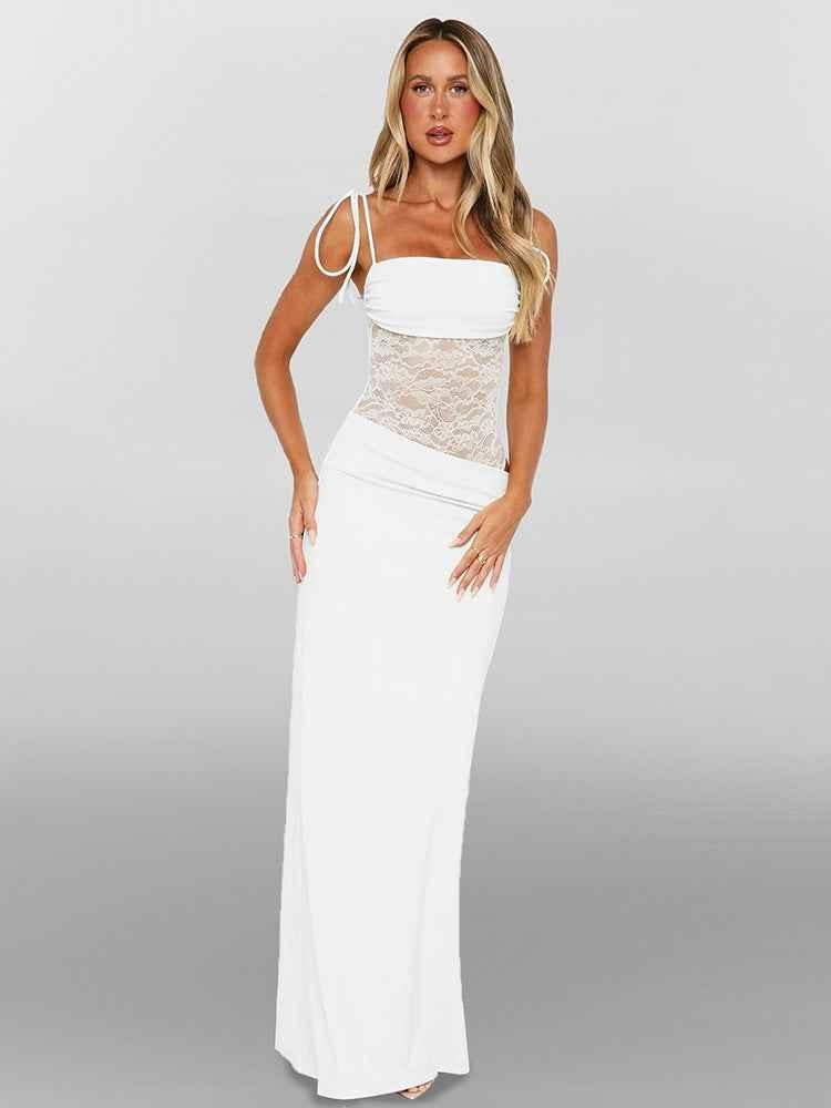 Women's Bodycon Maxi Dress Lace Corset Tie Straps