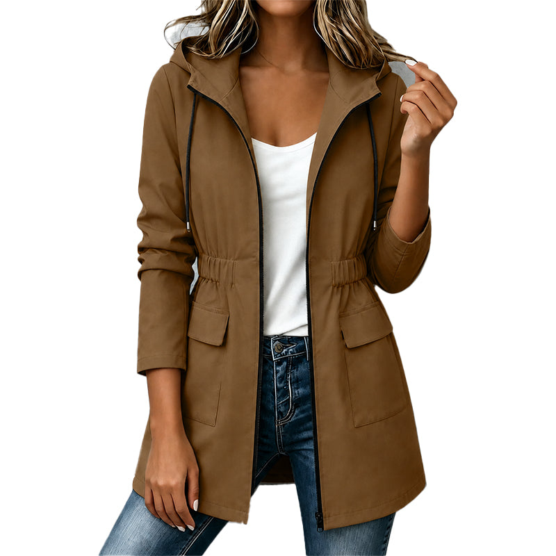 Chaqueta impermeable entallada para mujer con capucha