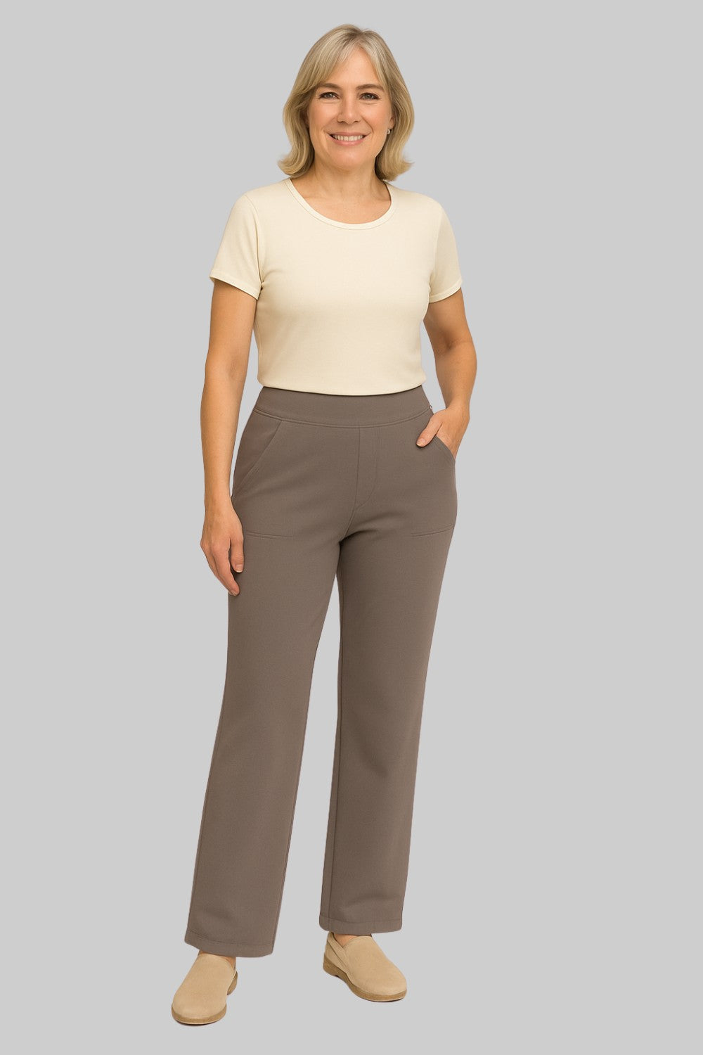 Women's Straight-Leg Trousers Soft Jersey Elastic Waist