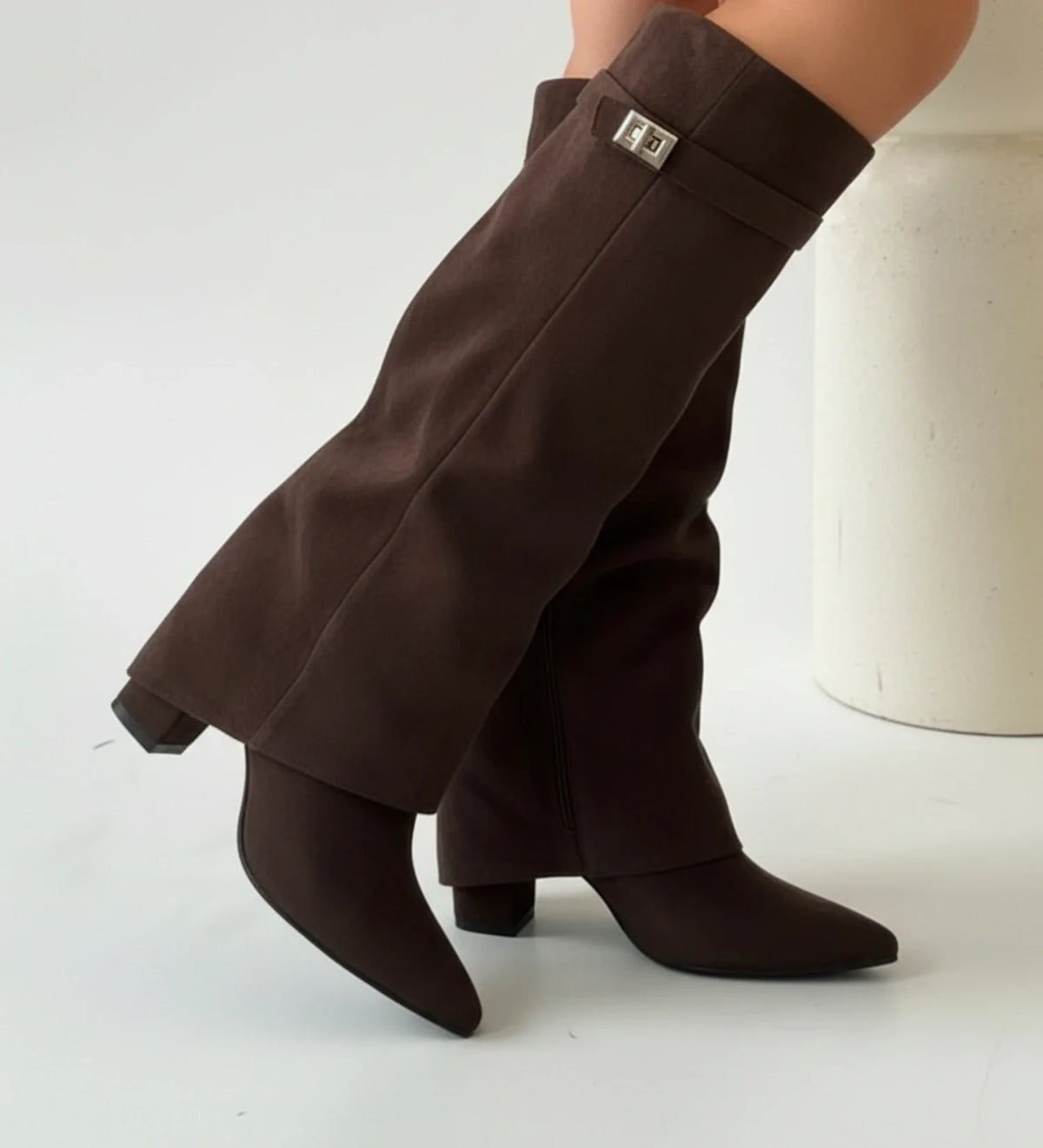 Women's Knee-High Slouch Boots Pointed Toe Buckle Detail