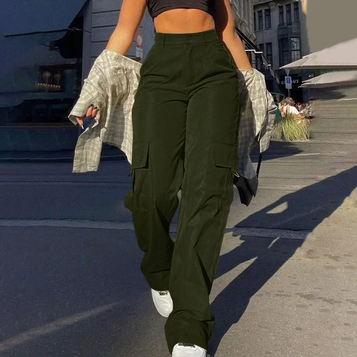 Women's Baggy Cargo Trousers High Waist Multi-Pocket Street