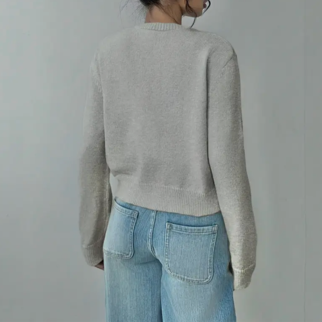 Women's Cropped Knit Cardigan Ribbed Trim Button Up