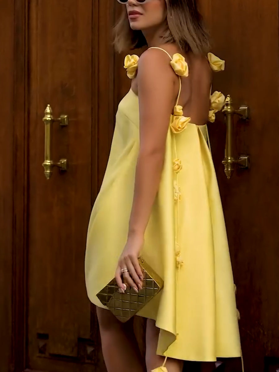 Luminous Chic Yellow Satin Mini Dress