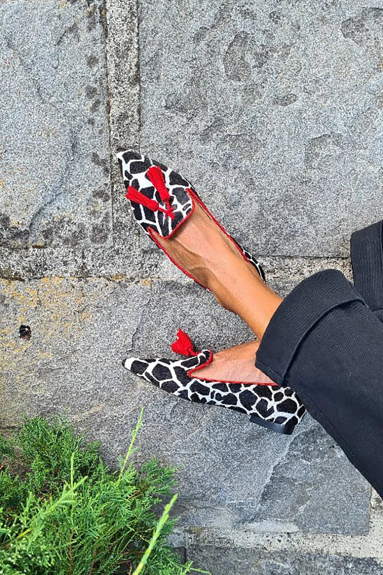 Helena | Mocassino Animalier con Frange Rosse