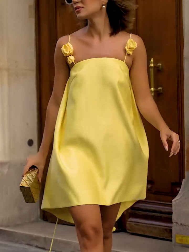 Luminous Chic Yellow Satin Mini Dress