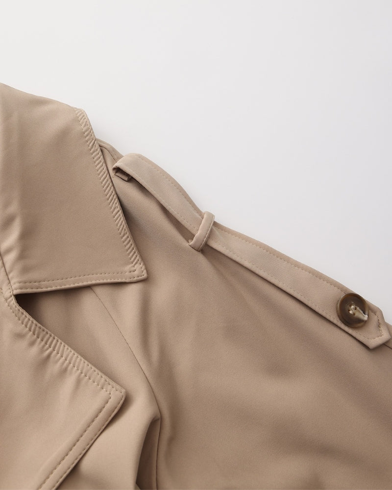 Women's Trench Coat Wide Lapels Removable Belt Epaulettes