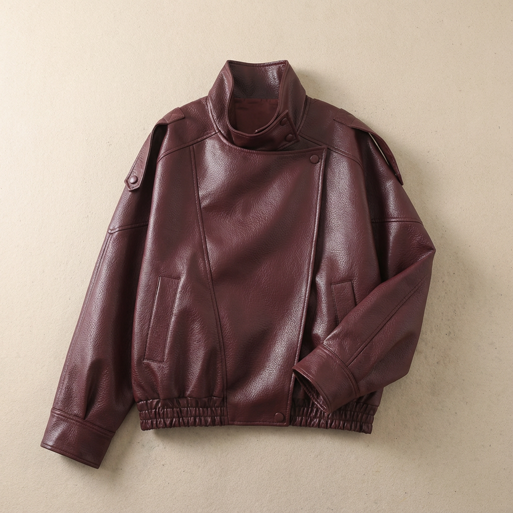 Women's Faux Leather Jacket Motorcycle Cut Long Sleeve