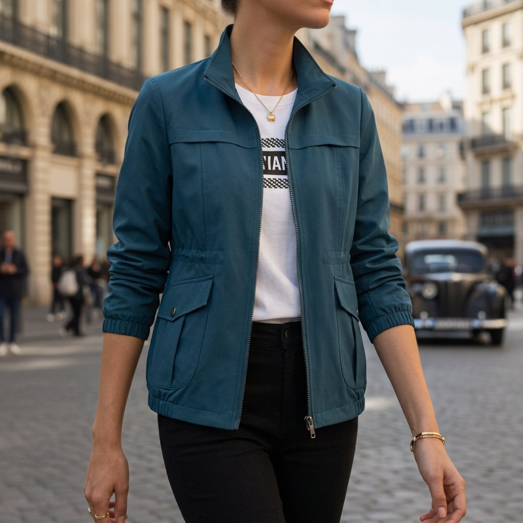 Women's Cotton Jacket Zip-Up Drawstring Waist