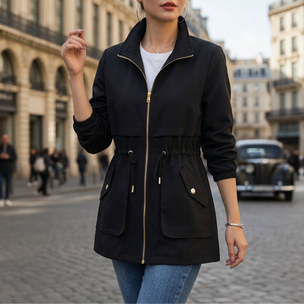Women's Cotton Jacket Zip-Up Drawstring Waist